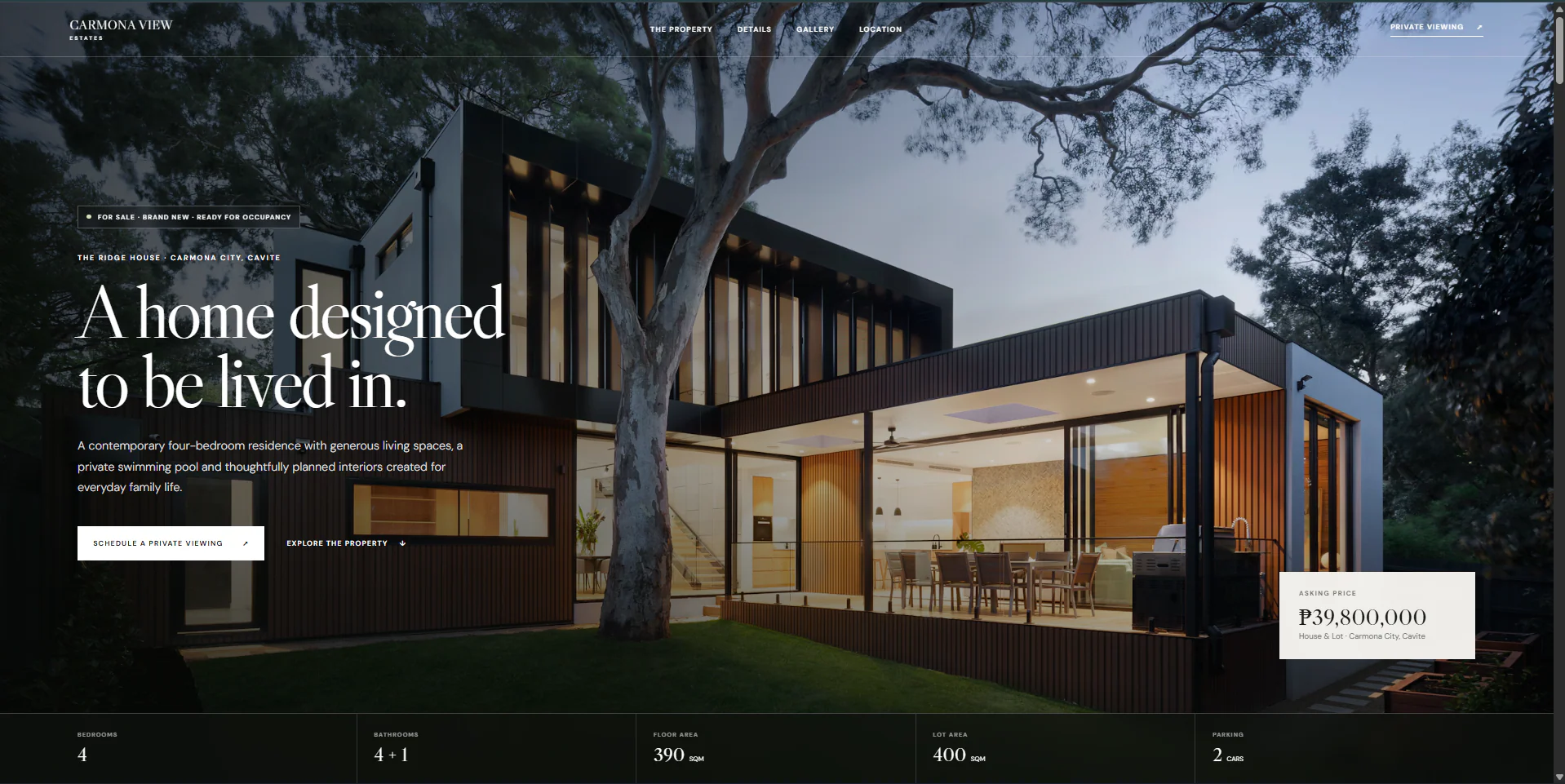 Carmona View Estates listing hero for The Ridge House with the asking price
